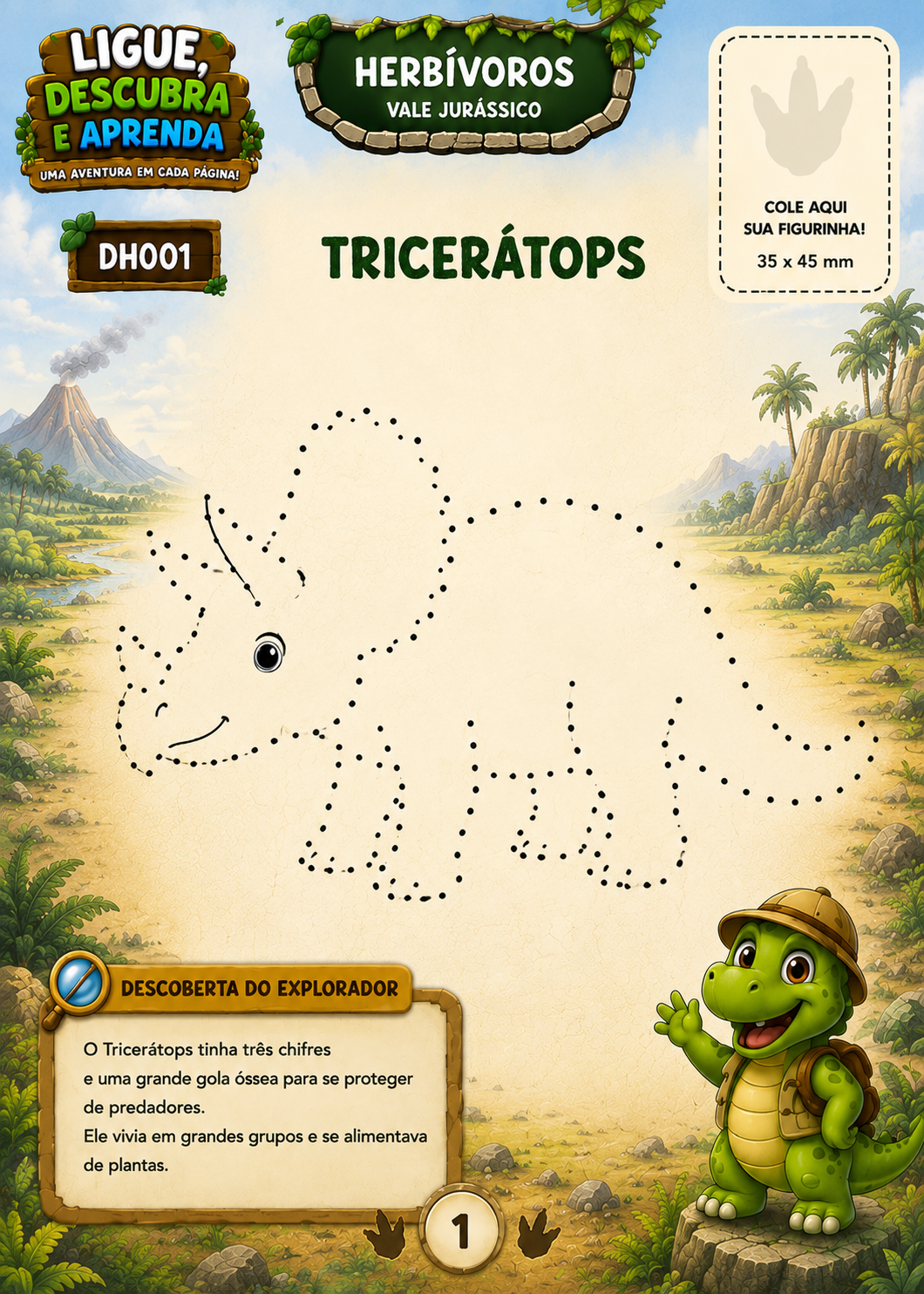 Página de atividade do Tricerátops